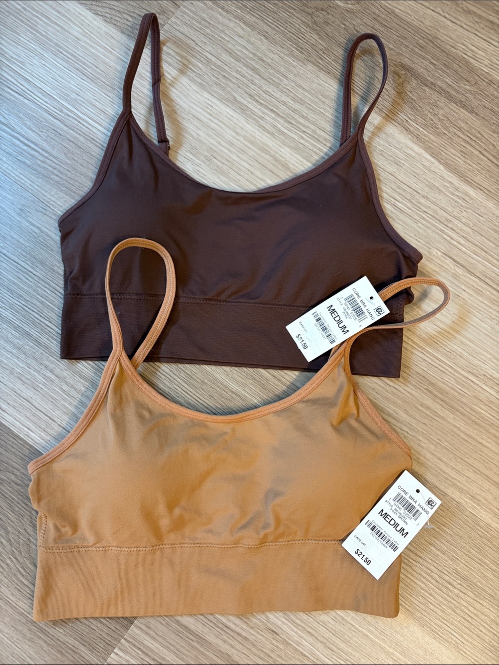 Seamless Slim-Strap Bralette Duo - Chocolate Brown & Camel